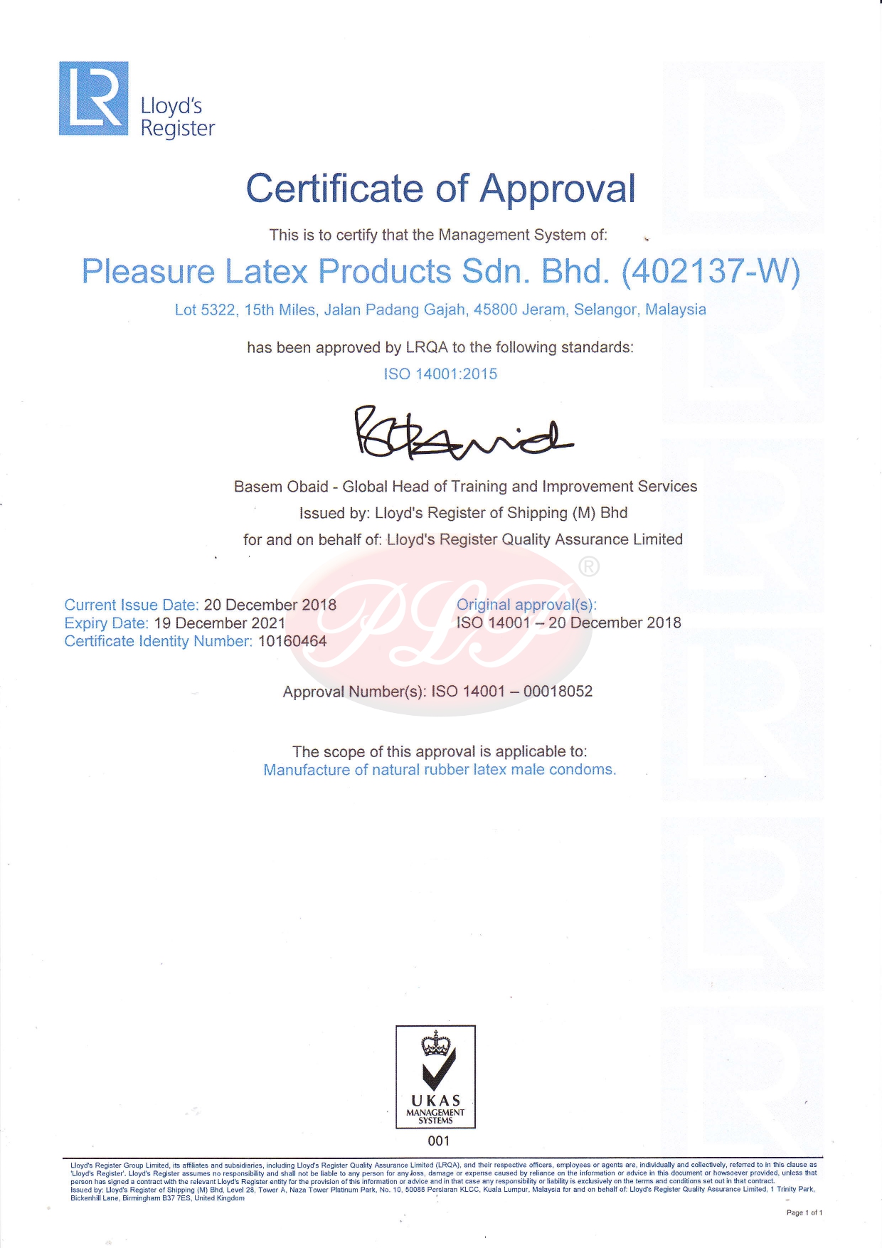 ISO 14001 EMS Certificate