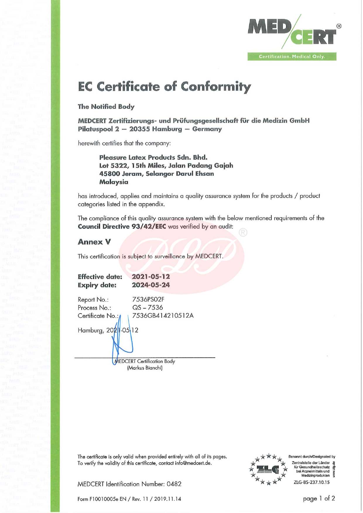CE Mark Certificate For Lubricant Gel<br>(2021.05.21 – 2024.05.24)