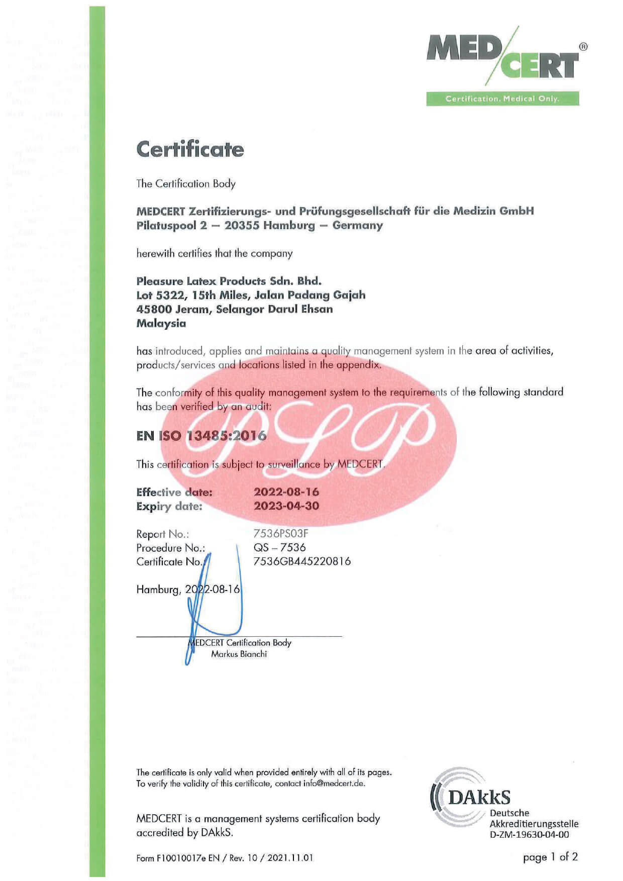 ISO 13485 Certificate </br>(2022.08.16 - 2023.04.30)